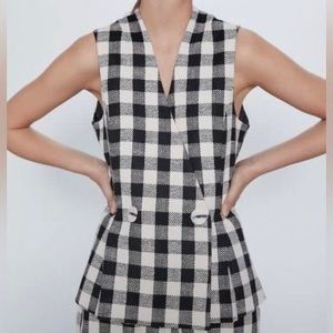 ZARA | checkered tweed vest